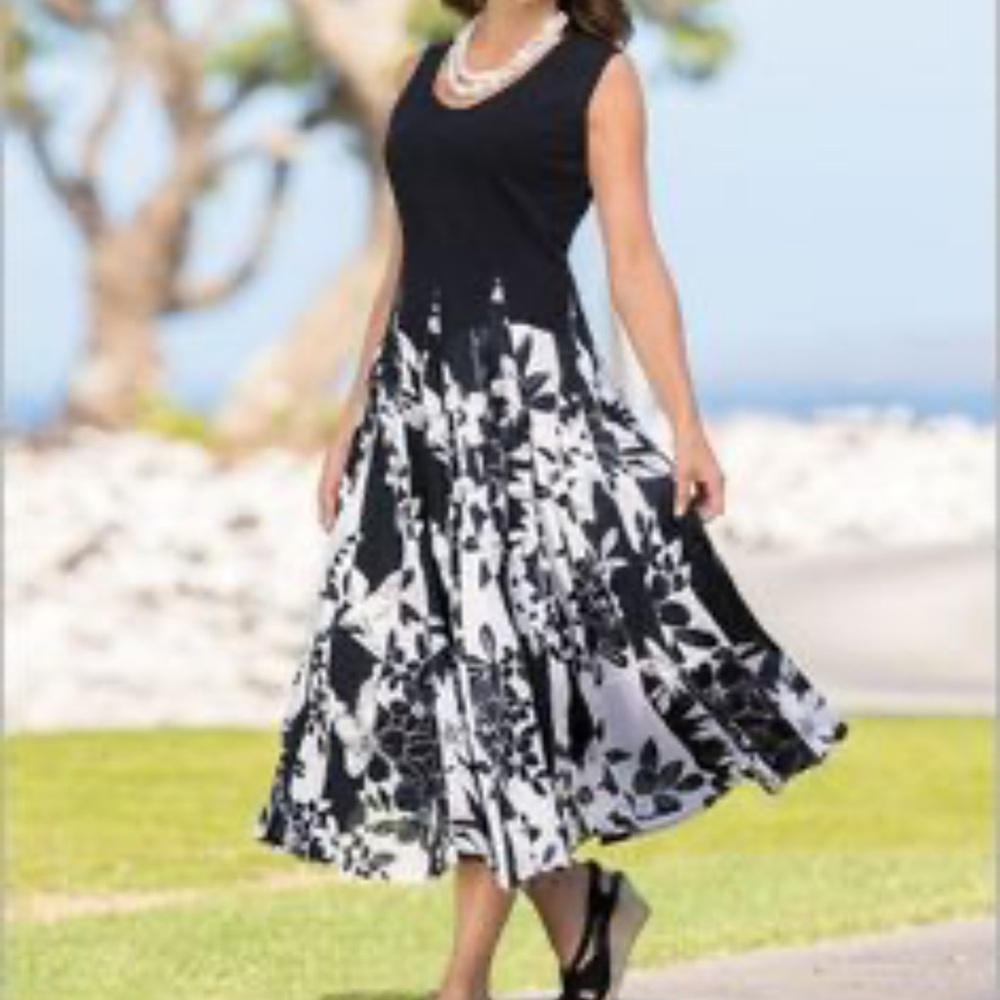Draper's & Damon's Sleeveless B&W Cotton Midi Floral Full Skirt Dress size S